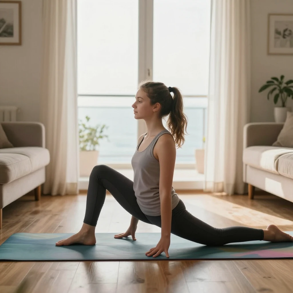 Evde yoga pozu yapan genç kız