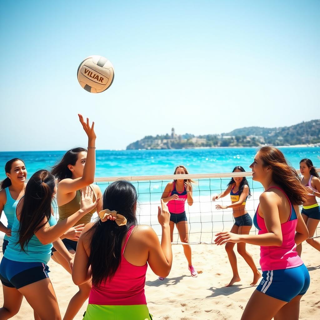 Çanakkale’de plajda voleybol oynayan neşeli kadın sporcular