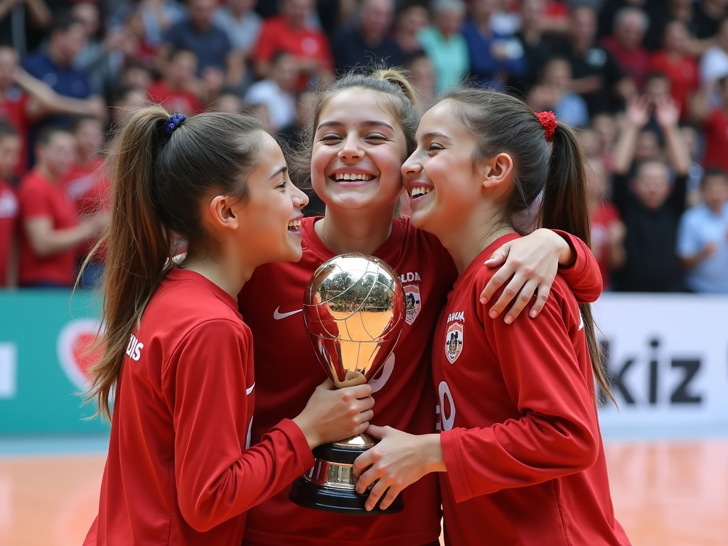 Çanakkale’de voleybol maçını kazanan genç kızlar, sporun birleştirici gücünü kutluyor.