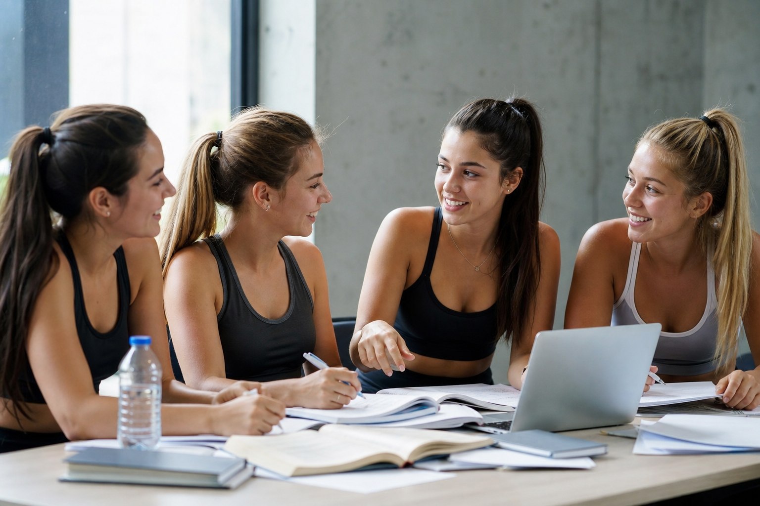 Spor ve akademik başarı için ipuçlarını gösteren grup kızı fotoğrafı