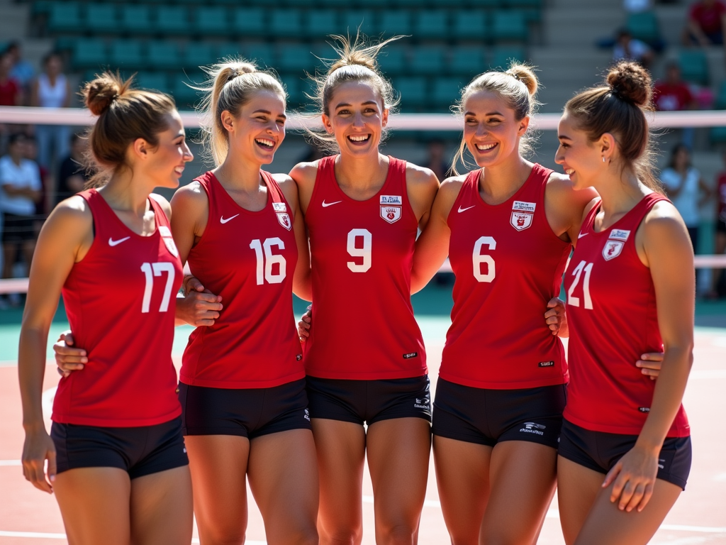 Çanakkale'den makyajlı kadın voleybolcular, sahada zaferlerini kutluyor.