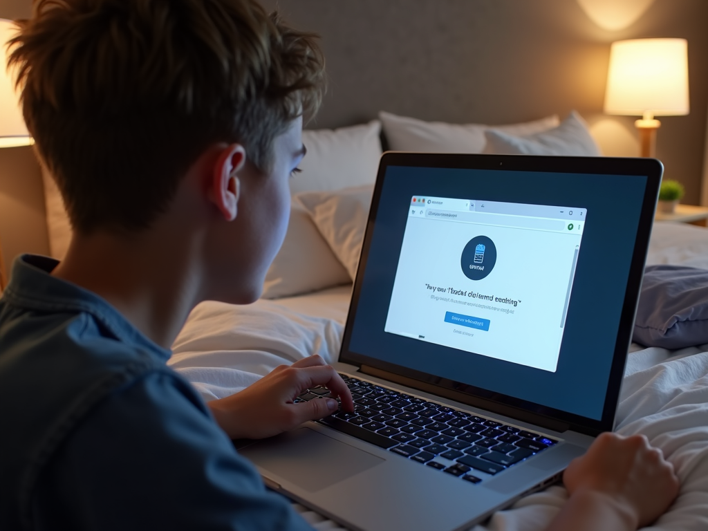 Genç, VPN arayüzü ile laptop kullanıyor