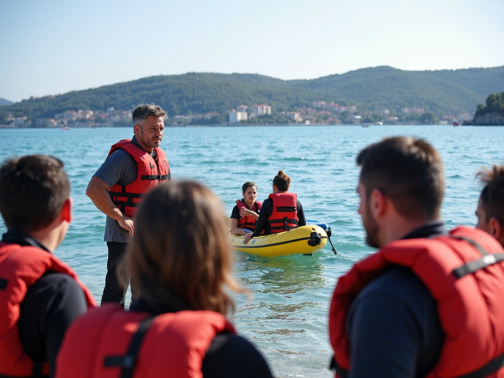 Çanakkale'de su sporları güvenlik kursu alan bir grup insan