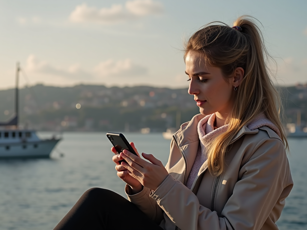 Çanakkale'de fitness uygulamasını kontrol eden ve VPN kullanan genç bir kadın