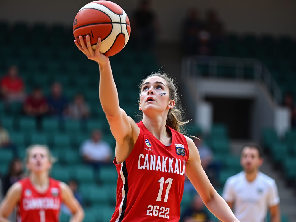 Çanakkale spor salonunda basketbol oynayan makyajlı kız
