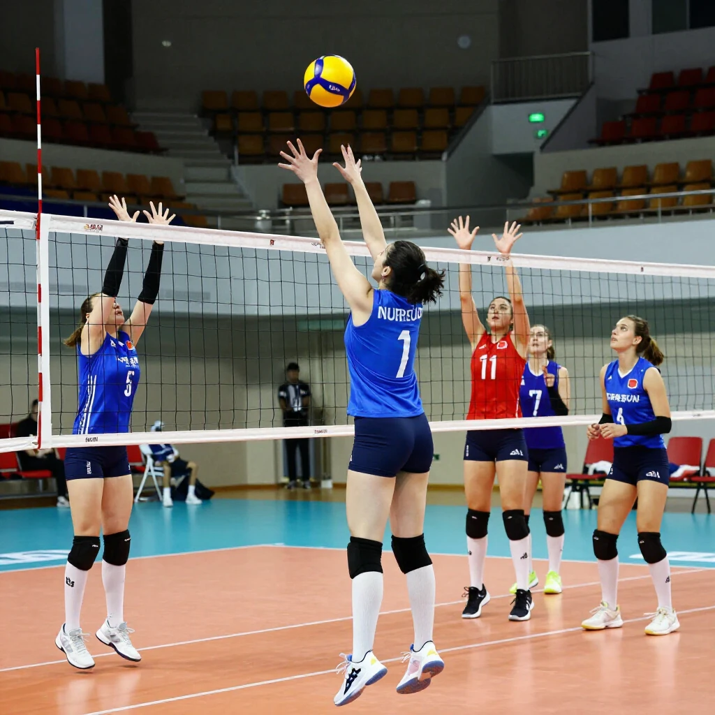 Genç kız voleybolcular antrenmanda