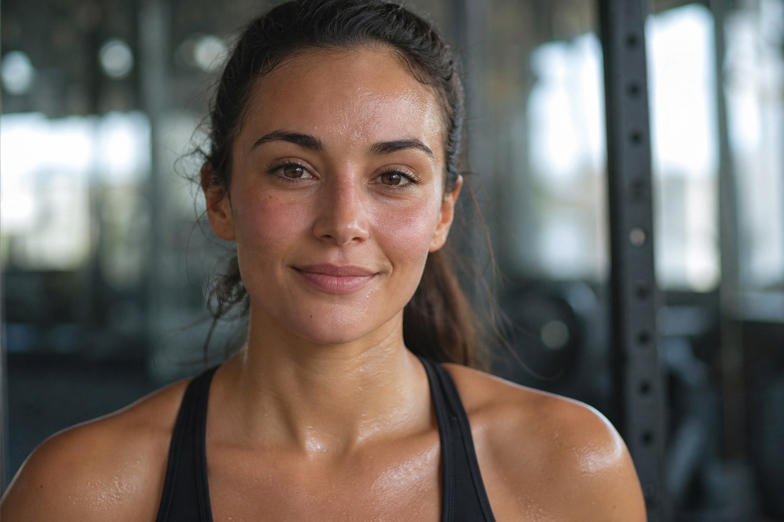 Spor sonrası sağlıklı ve parlak cilde sahip kadın portresi