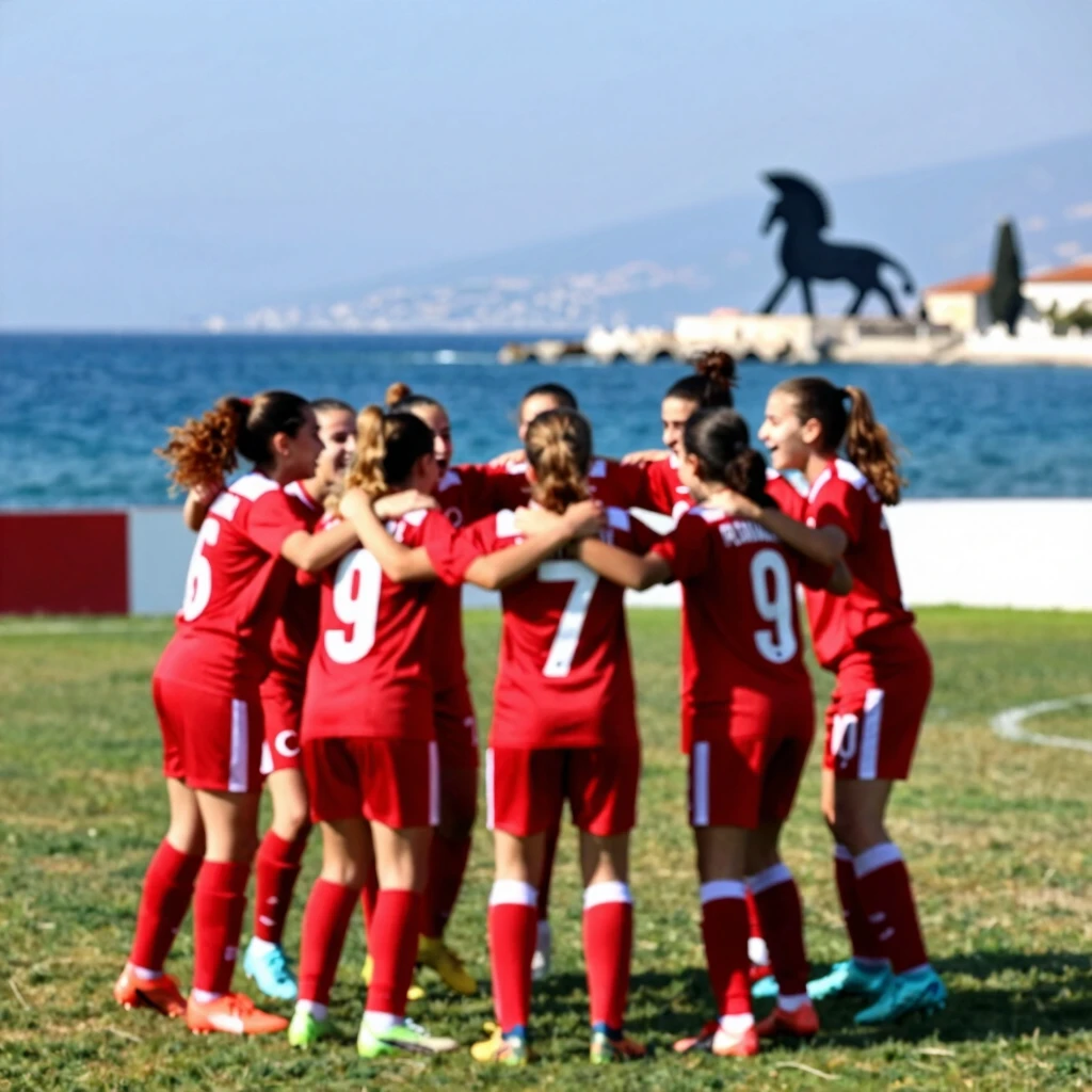Çanakkale'de genç kızlar futbol maçında gol sevinci yaşarken