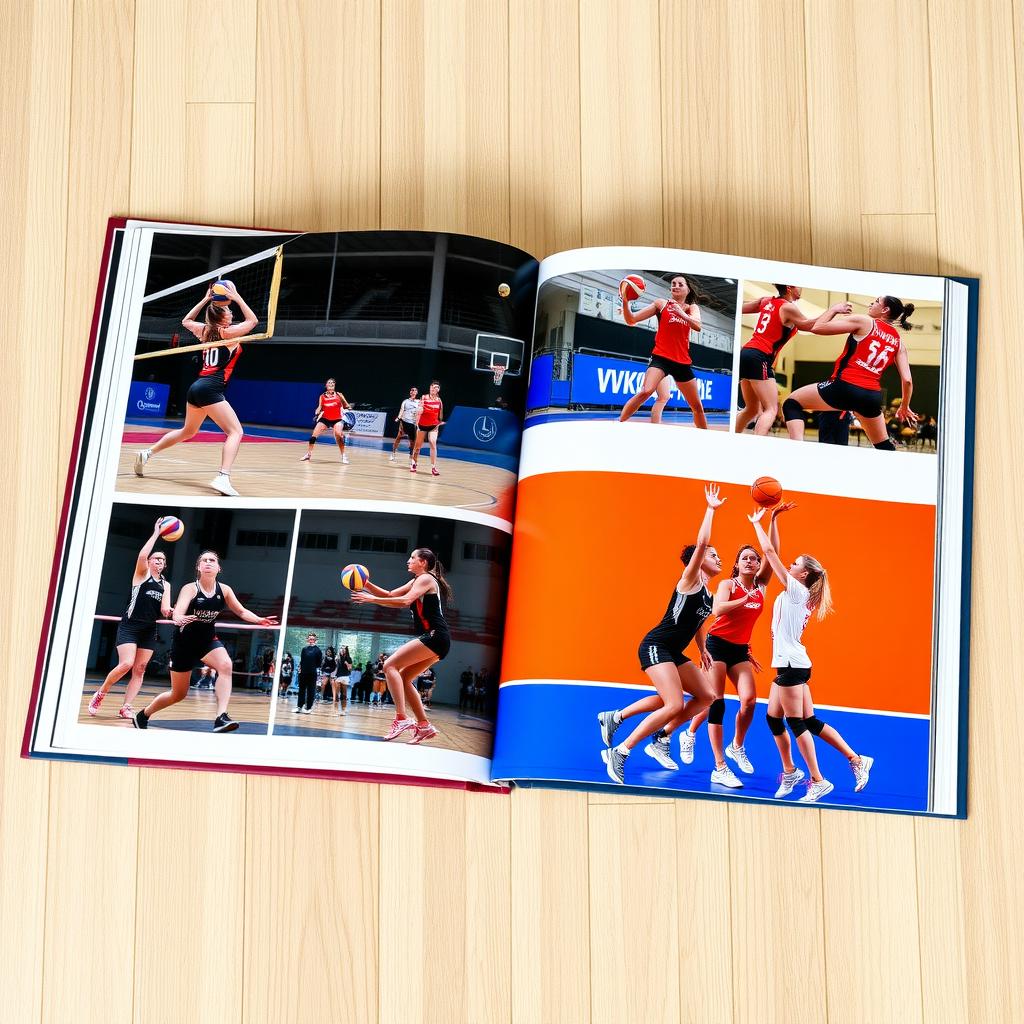 Çanakkale’den kadın sporcuların voleybol ve basketbol oynarken aksiyon çekimlerini gösteren canlı bir fotoğraf albümü düzeni.