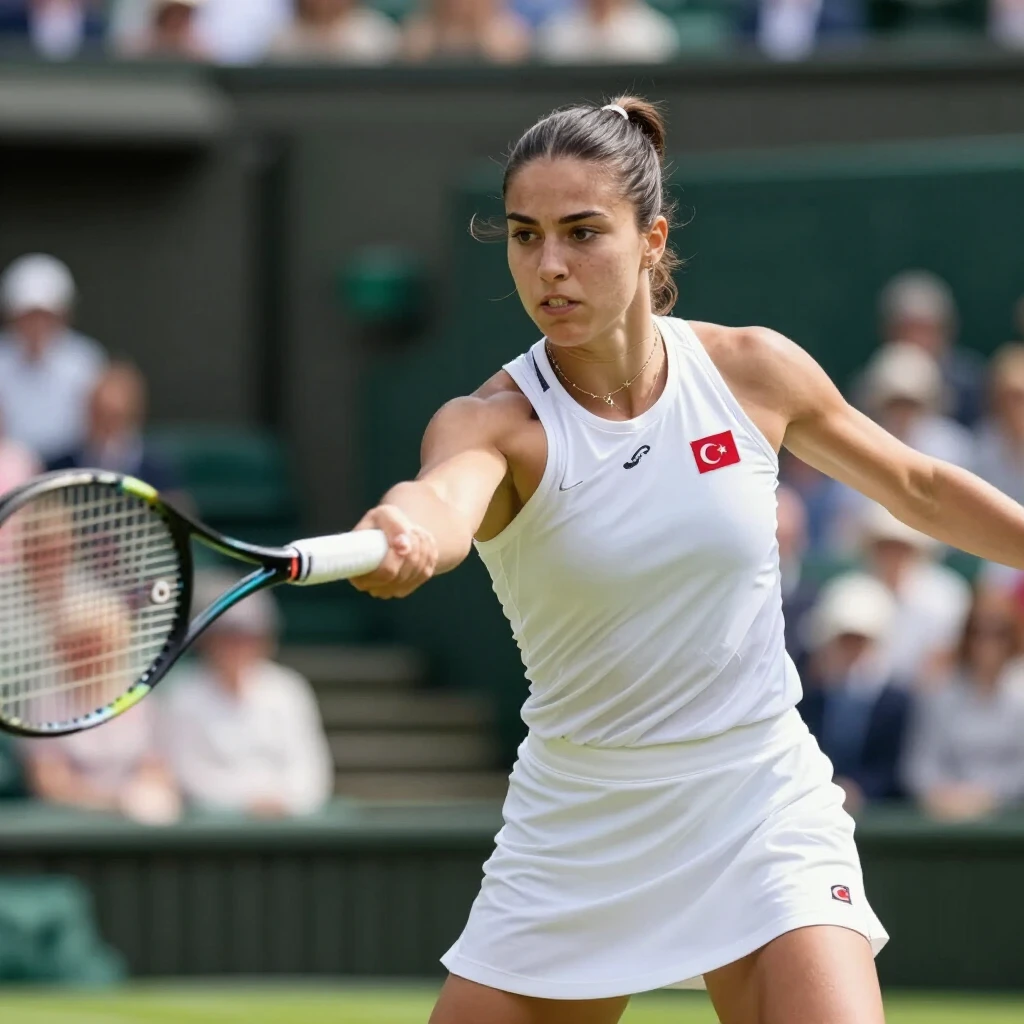 Zeynep Sönmez Wimbledon'da forehand vuruşu yapıyor
