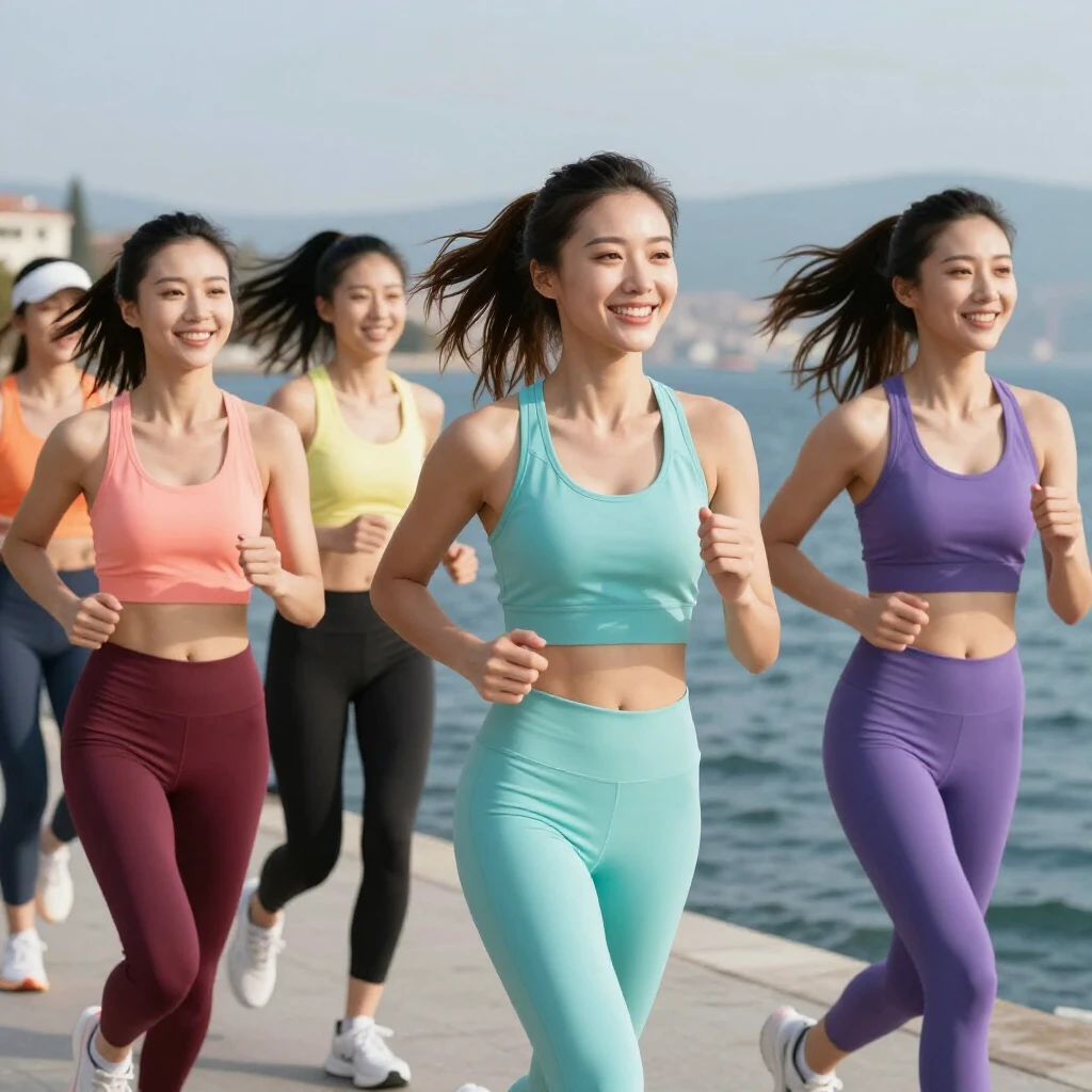 Çanakkale'de deniz kenarında spor yapan makyajlı güzel kızlar, renkli spor kıyafetleriyle