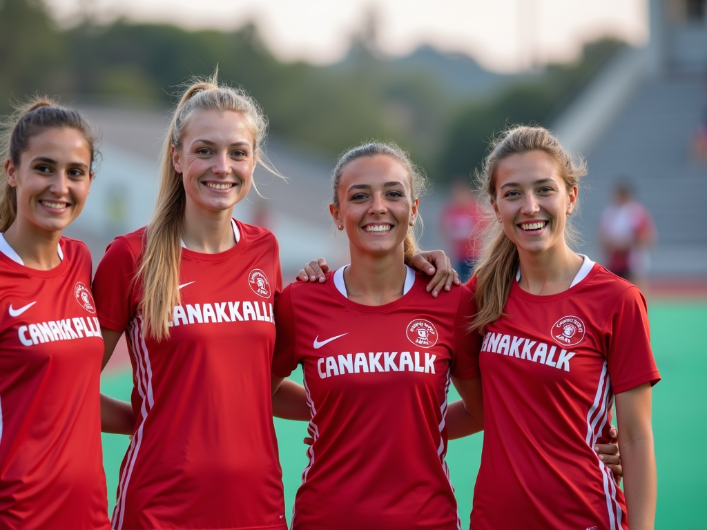 Çanakkale'deki sporcu kızlar, spor sonrası hafif makyajlarıyla gülümserken.
