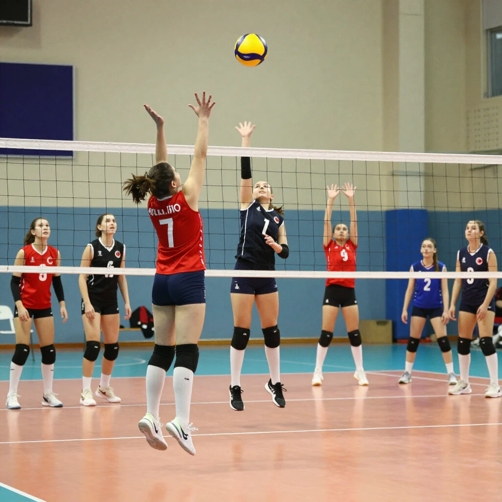 Genç Türk kızlar voleybol antrenmanında, enerjik ve kararlı