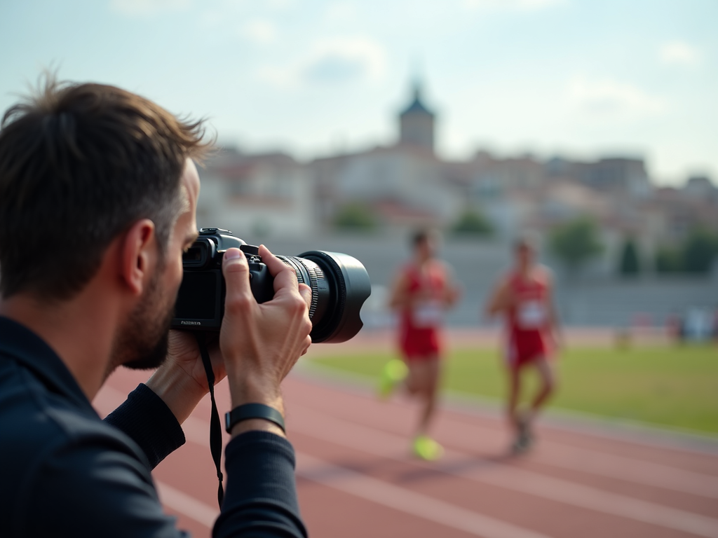 Çanakkale'de spor etkinliğinde fotoğraf çeken bir fotoğrafçı ve odaklanmış sporcu