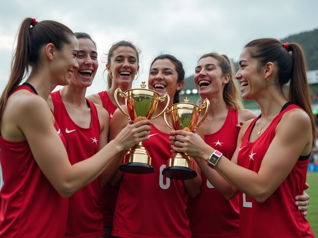 Çanakkale’den kadın sporcular, zaferlerini kutlarken kupa ile birlikte sevinç ve birliktelik sergiliyor.