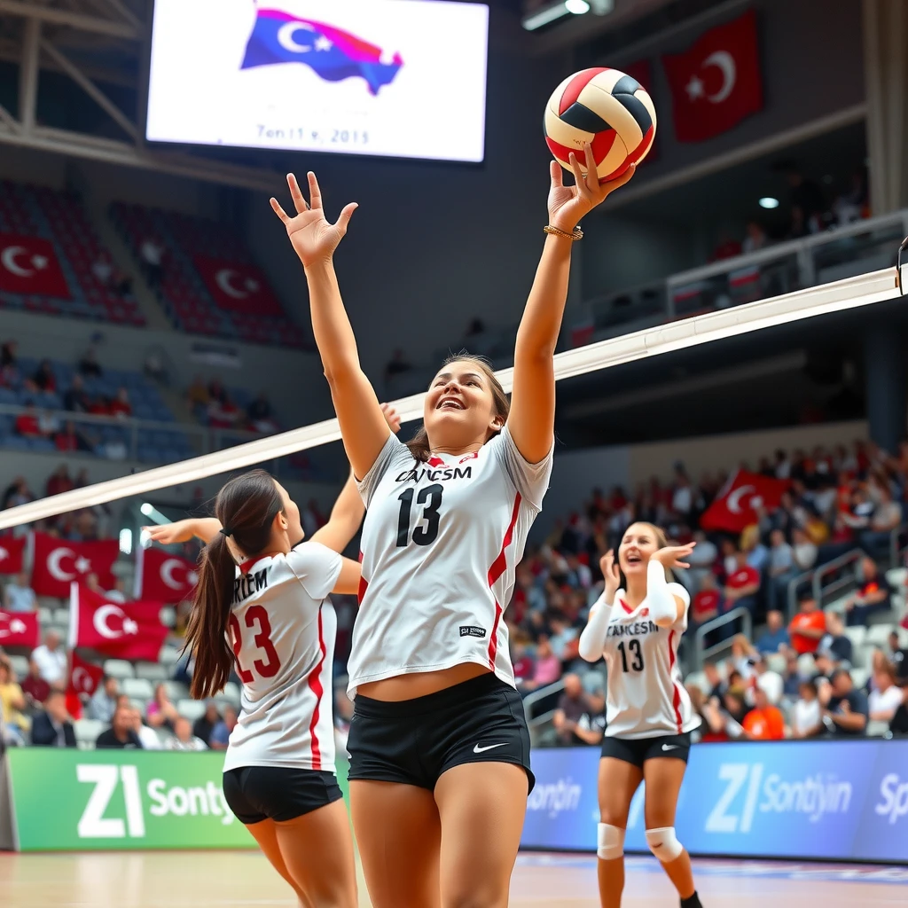 Voleybol maçında smaç atan Eda Erdem ve Filenin Sultanları