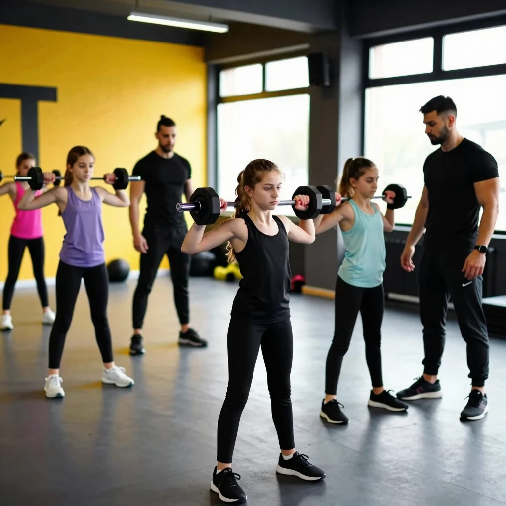 Genç kızlar spor salonunda fiziksel egzersiz yaparken