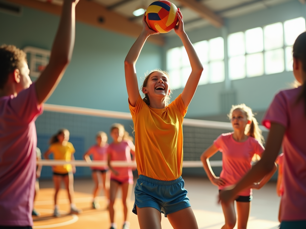 Genç kızlar voleybol oynarken