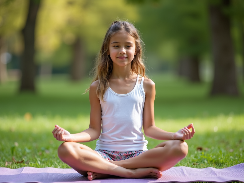 Genç kız doğada yoga yaparken
