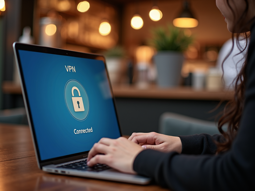Kafede VPN ile güvenli bağlantı kuran bir kişi
