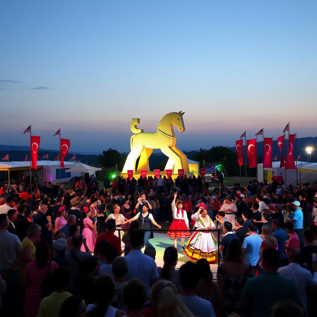 Çanakkale’de düzenlenen Uluslararası Troia Festivali’nde renkli dans gösterileri ve Truva Atı heykeli