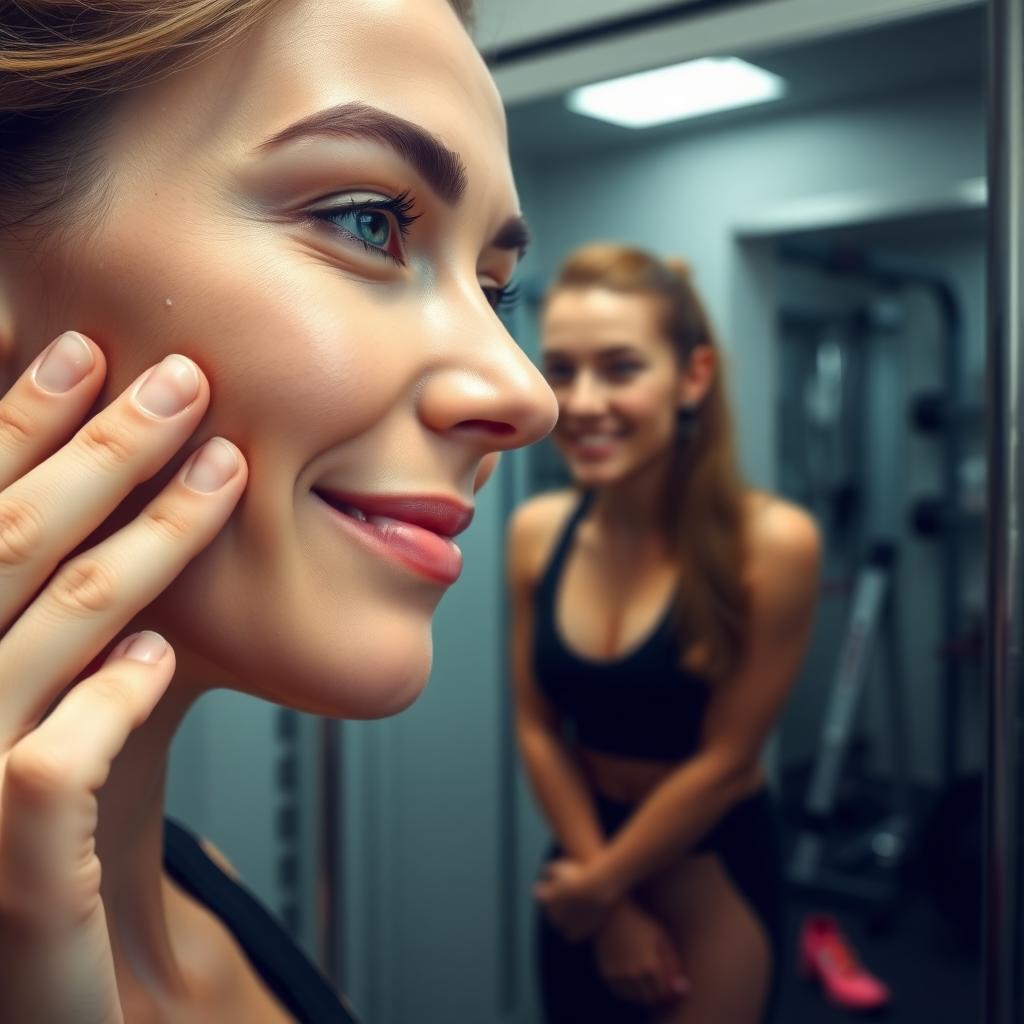 Çanakkale’de bir spor salonunda BB krem uygulayan bir kadın sporcu