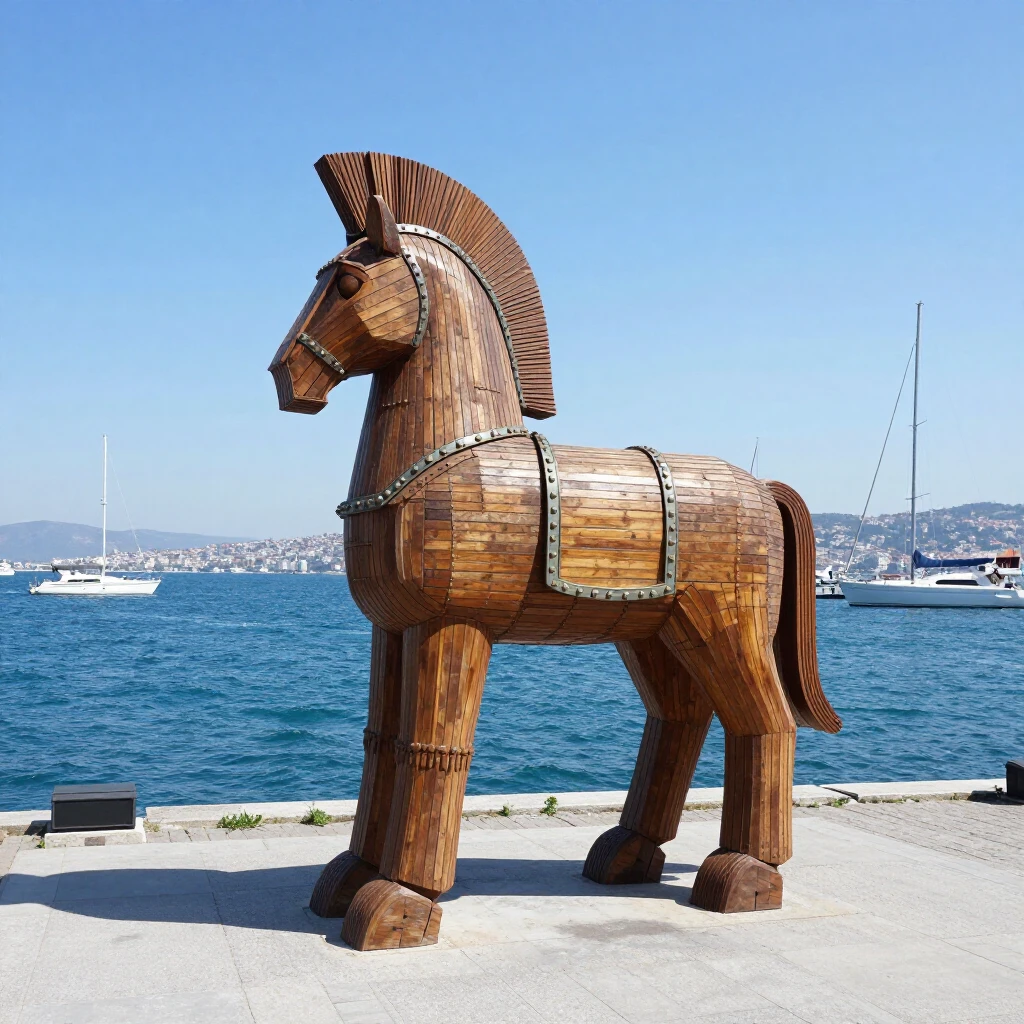 Çanakkale sahilindeki ünlü Truva Atı anıtı