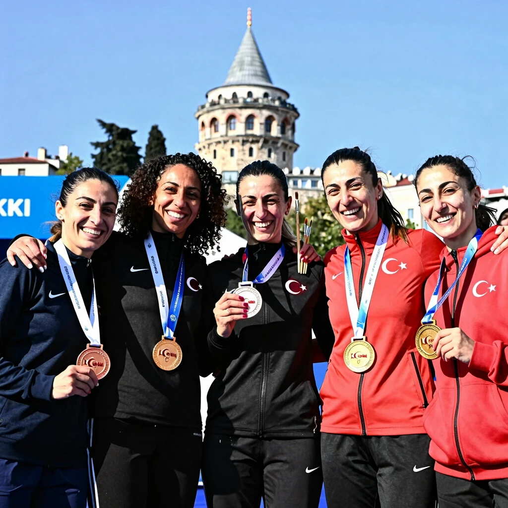 Çanakkale etkinliğinde kutlama yapan kadın sporcular ve sanatçılar