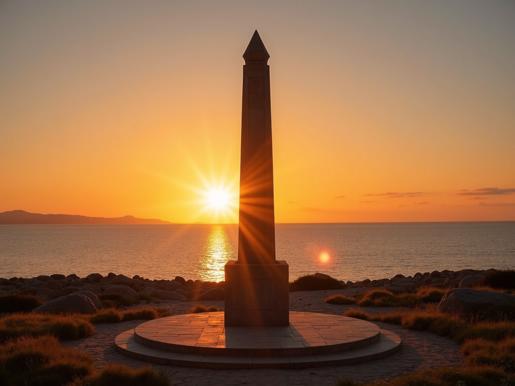 Çanakkale Şehitleri Anıtı, altın rengi gün batımında denizle birlikte görkemli bir görüntü sunuyor.