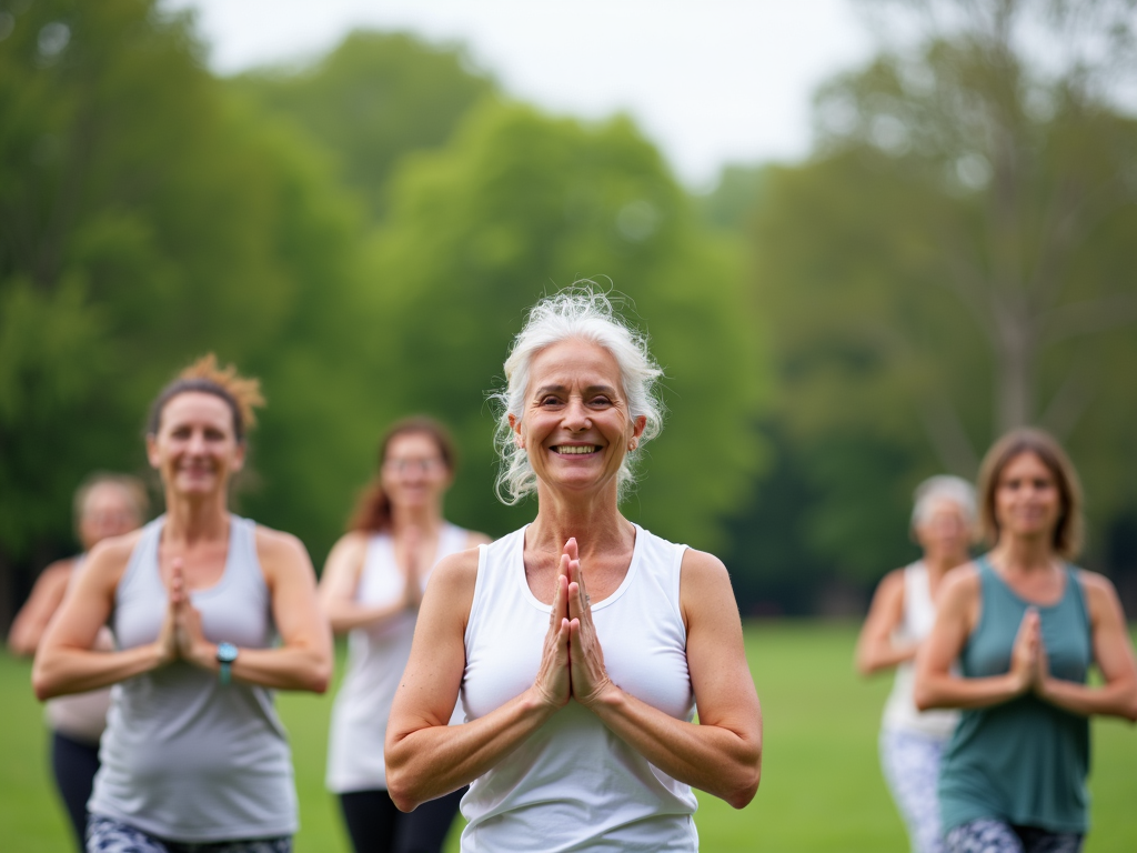Parkta yoga yapan kadınlar