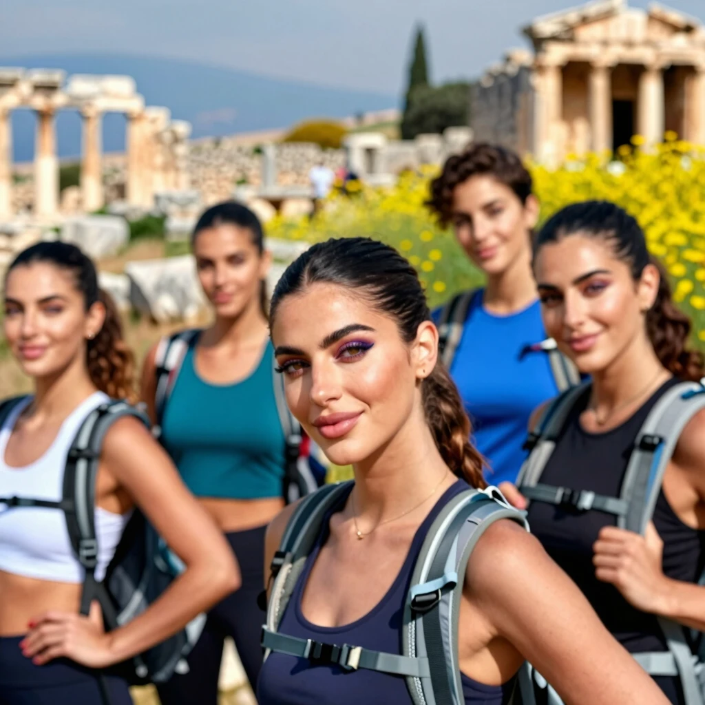 Troya'da spor yapan genç kadınlar, doğal makyajlarıyla enerjik pozlar