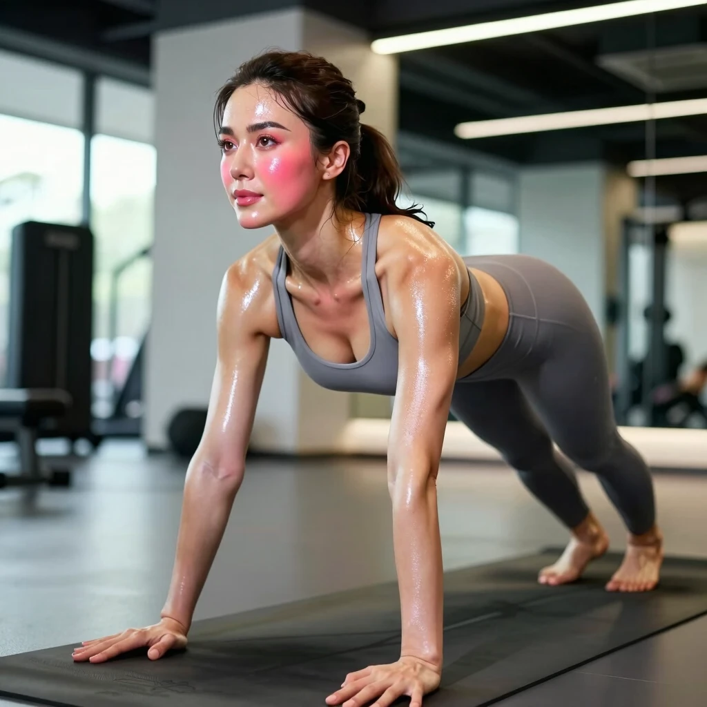 Spor salonunda terlemeye dayanıklı makyaj örneği