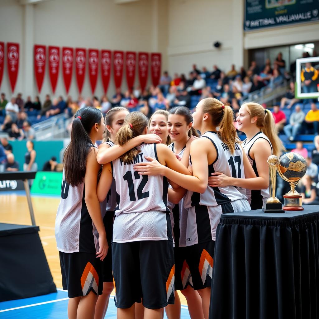 Çanakkale’de genç kız basketbol takımının zafer kutlaması yaptığı bir sahne.