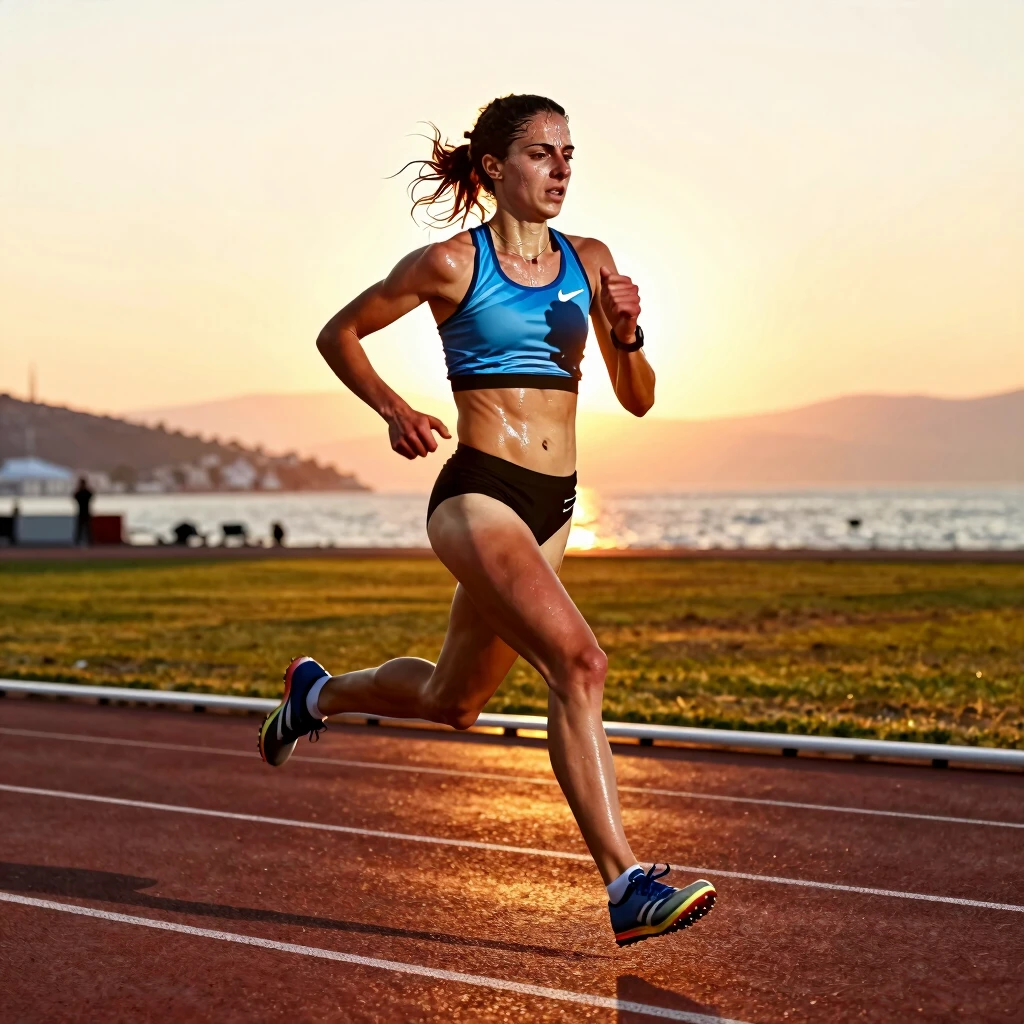 Çanakkale'de gün batımında koşan kadın sporcu
