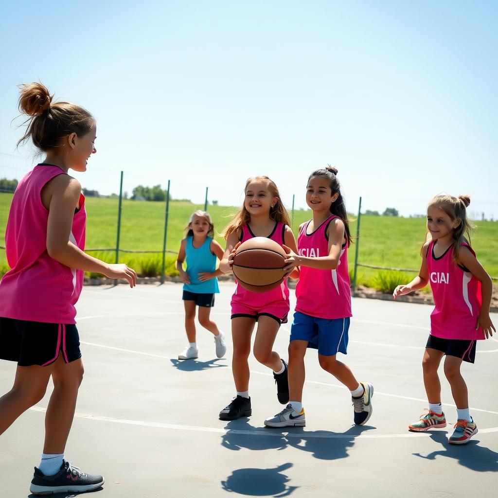 Çanakkale’de açık hava basketbol sahasında top geçiren ve gülen genç kızların neşeli görüntüsü.