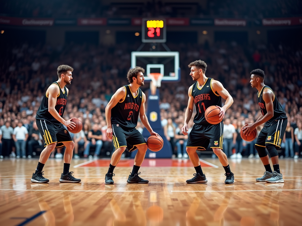 Üçler kuralıyla oyuncuların dengelendiği bir basketbol maçı fotoğrafı