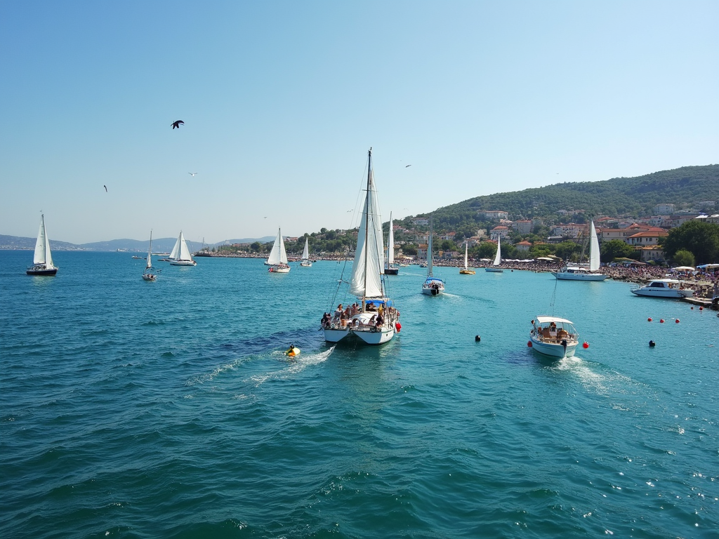Çanakkale Boğazı'nda yelken ve kürek sporları.