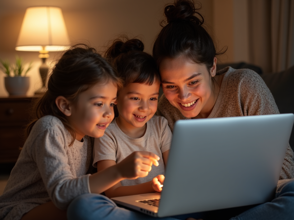 Aile birlikte laptop ekranına bakıyor