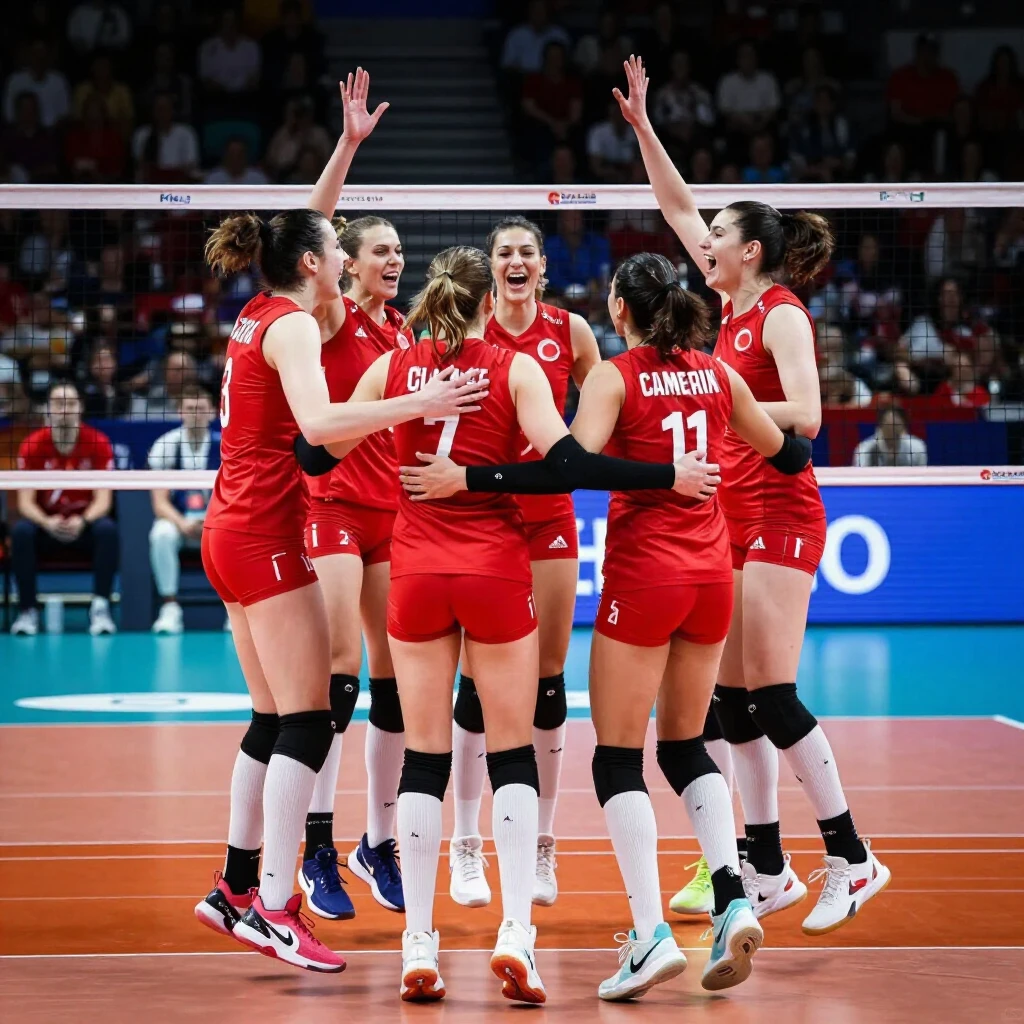Türk kadın voleybol takımı zafer kutlaması yapıyor