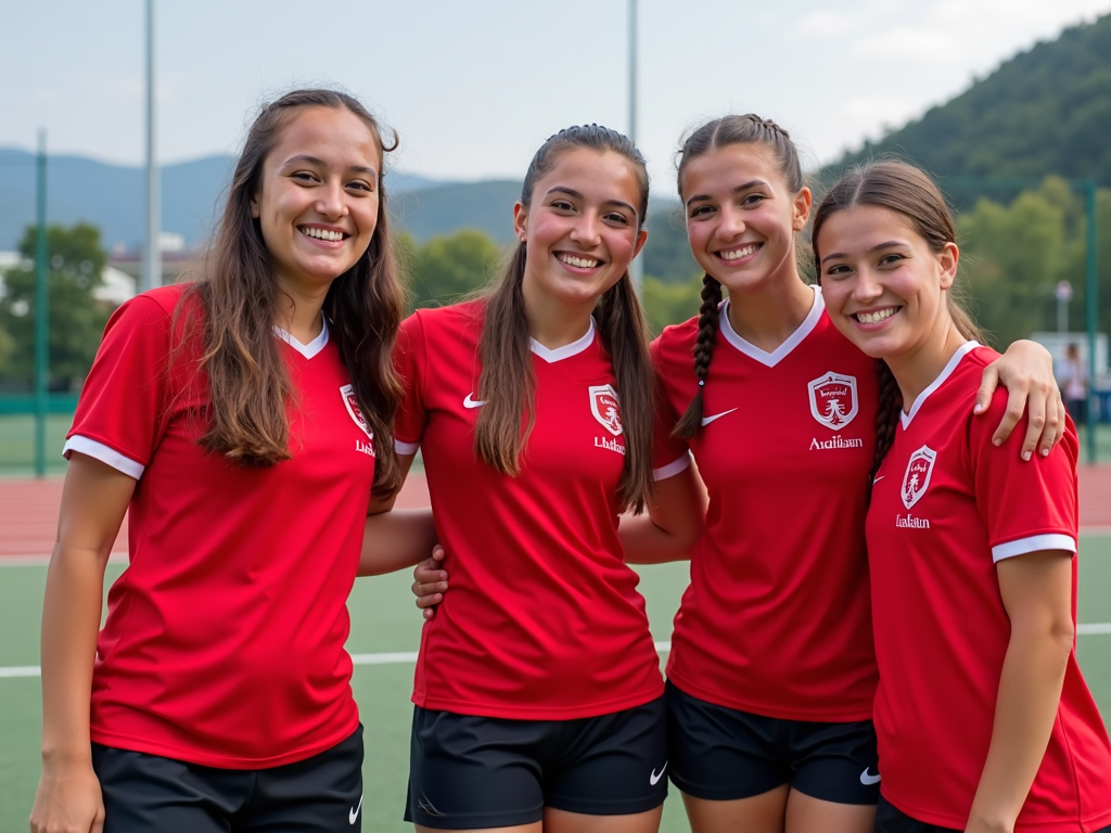 Çanakkale'den genç sporcu kızlar, antrenman sonrası spor kıyafetleriyle gülümseyerek poz veriyor.