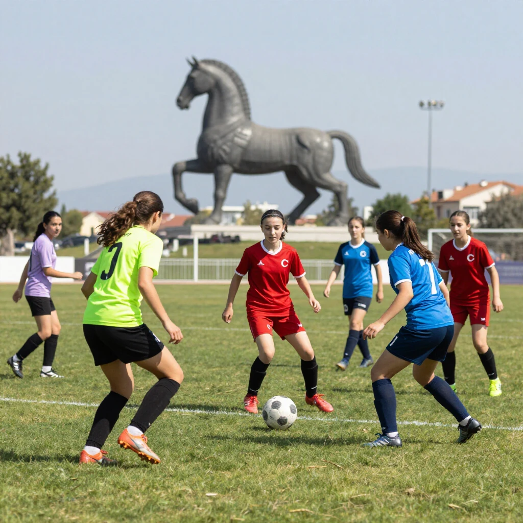 Çanakkale'de genç kızlar futbol oynarken