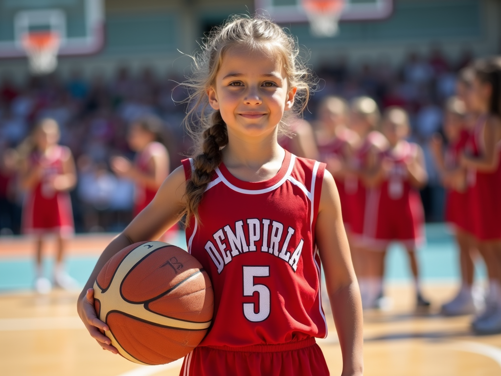 Çanakkale’de basketbol sahasında top tutan genç bir kız, arkasında takım arkadaşları tezahürat yapıyor.