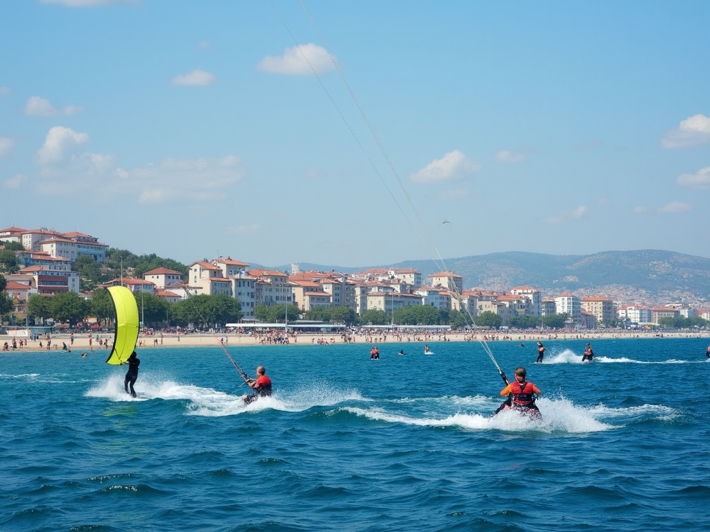 Çanakkale sahilinde su sporları yapan insanlar