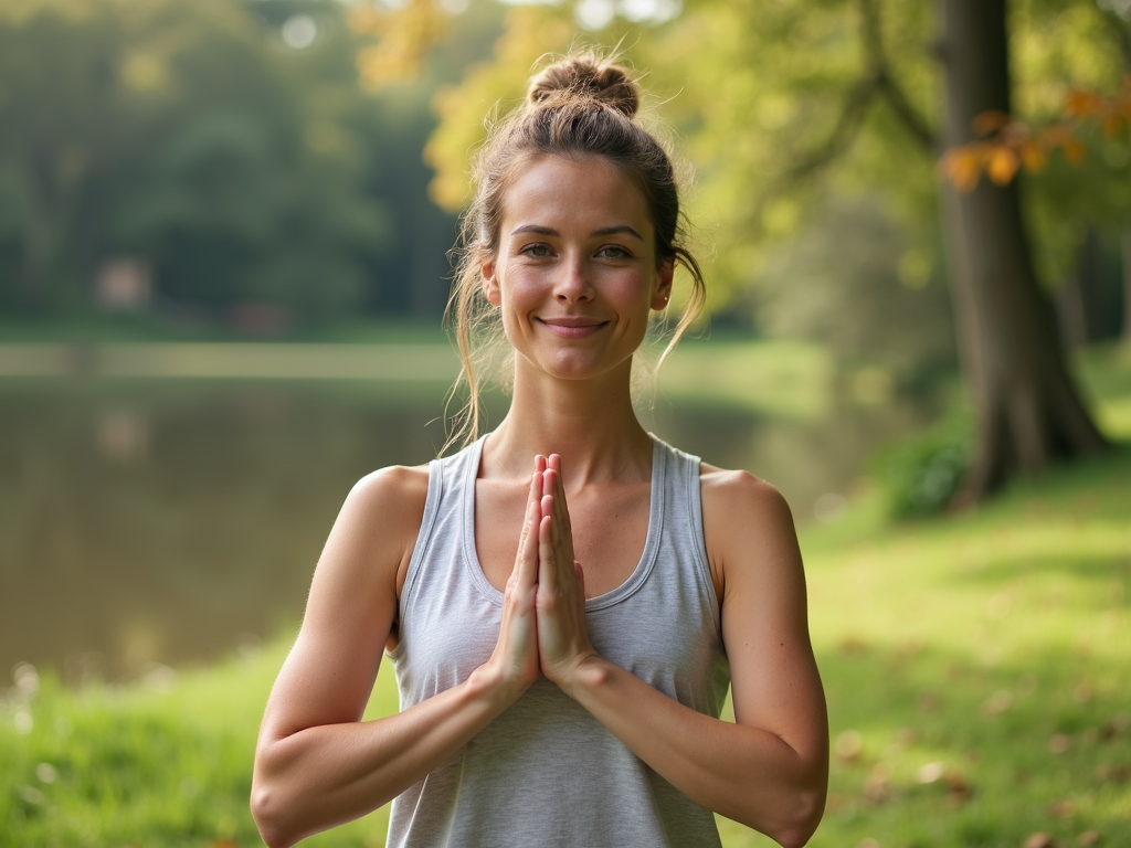 Yoga yapan bir kadın, doğanın güzelliği içinde huzurlu bir an yaşıyor.