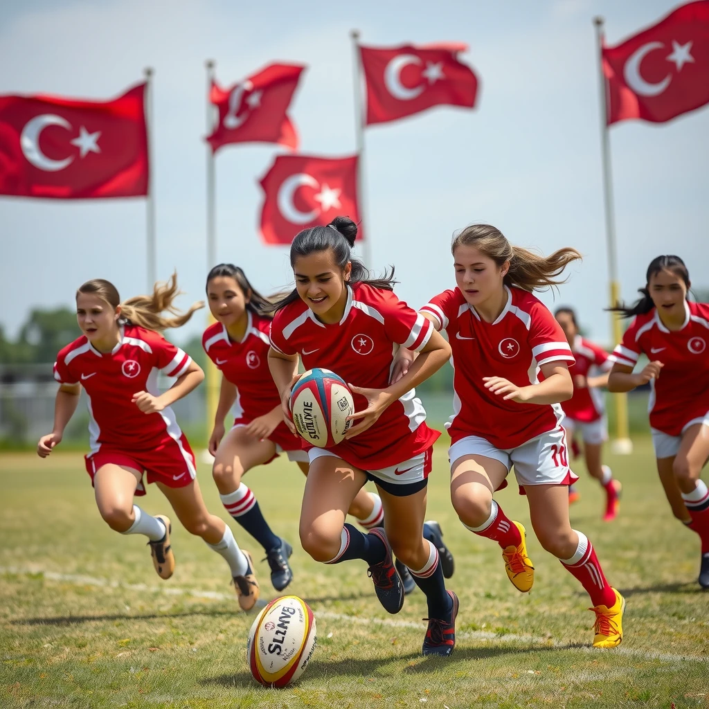 Çanakkale'de genç kız ragbi oyuncuları maç sırasında aksiyonda