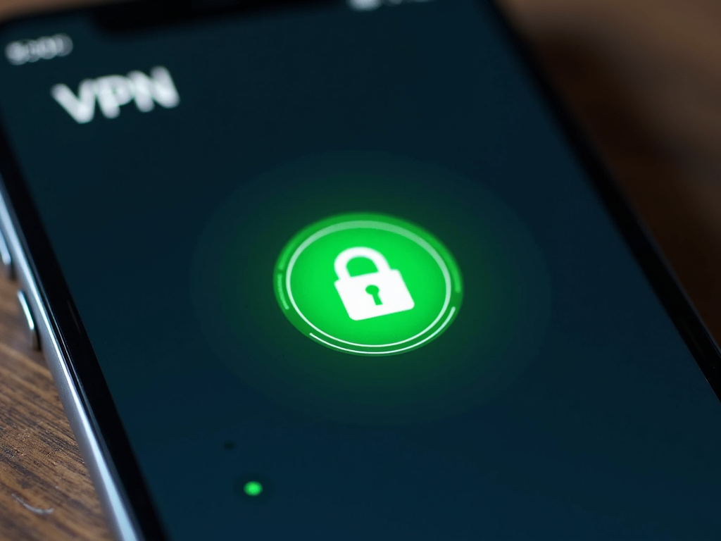 Akıllı telefonda VPN uygulamasının etkinleştirildiği yakın çekim, yeşil kilit simgesi parlıyor.