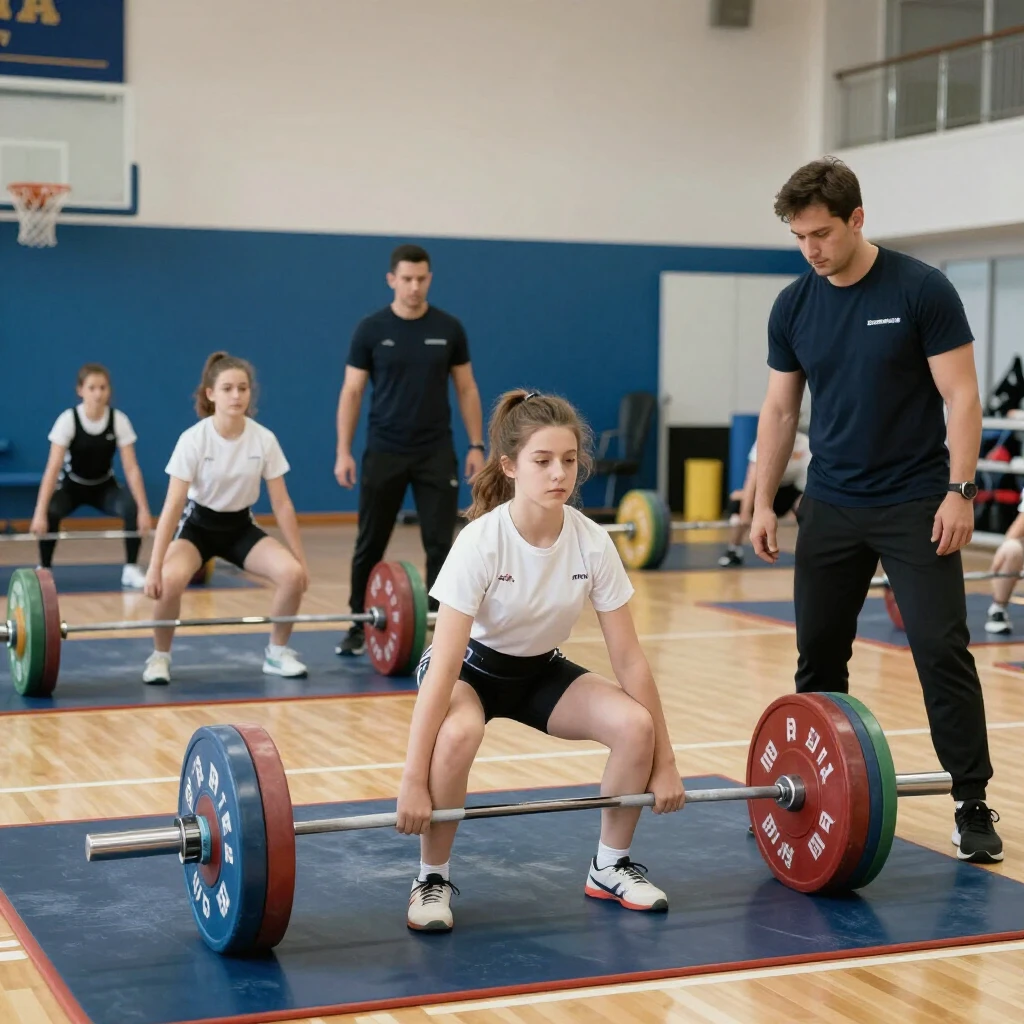 Spor dallarında genç kızların halter antrenmanı