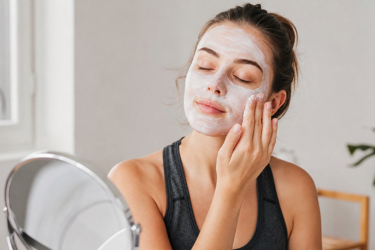 Spor sonrası cilt bakımı önerileri için hazırlanan maske uygulaması