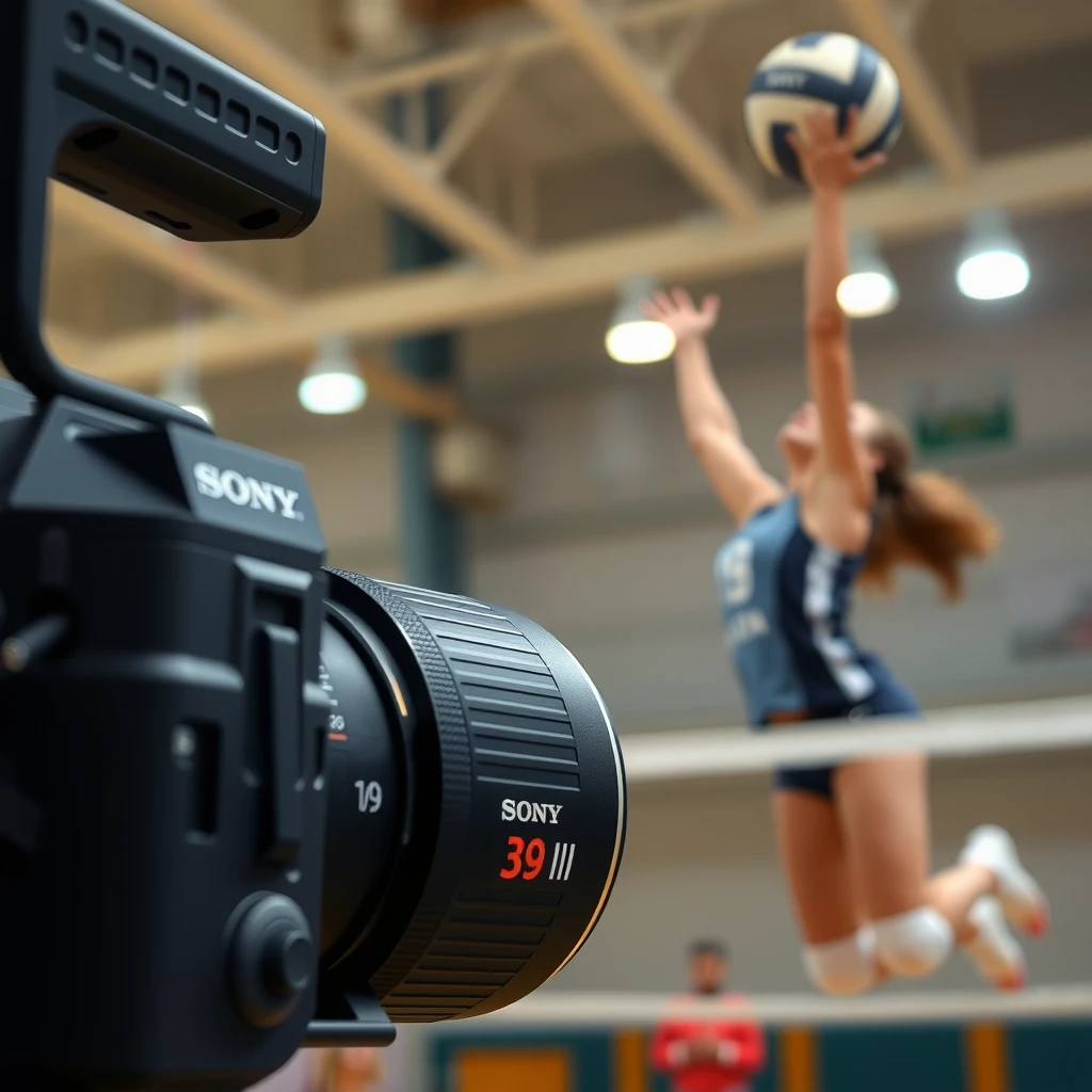 Spor fotoğrafçılığı için Sony A9 III gibi bir kameranın kadın voleybolcuyu çekerkenki anı.