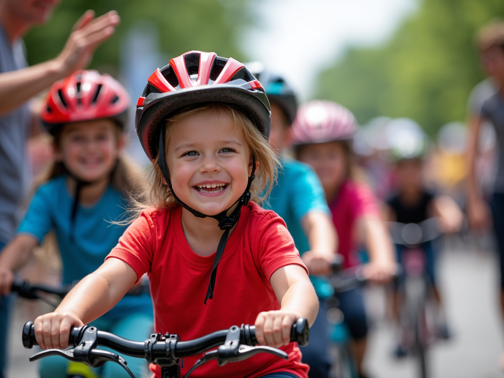 Çocuklar mini bisiklet turunda ebeveynlerinin desteğiyle pedal çevirirken